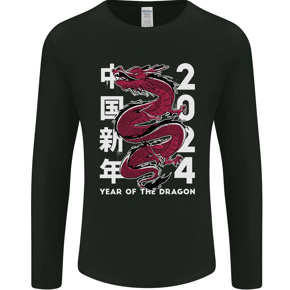 2024 Chinese New Year Dragon Zodiac Mens Long Sleeve Tee