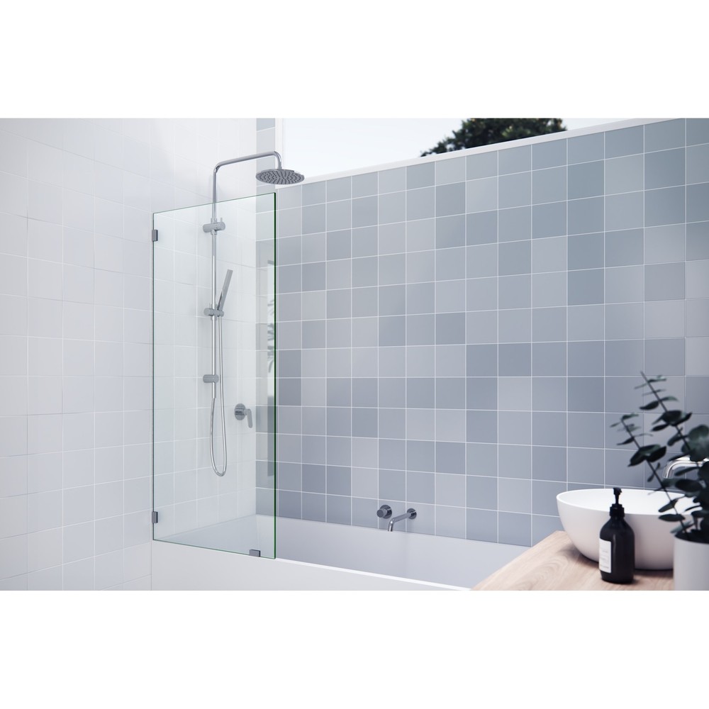 Frameless Shower Bath Glass 58.25x28.5 Inches Polished Chrome Fixed Panel