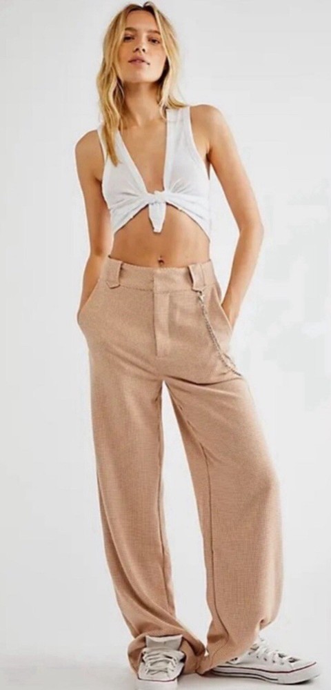Free People x ZGY Beige Wide-Leg Womens Pants with chain size 29 new with tags