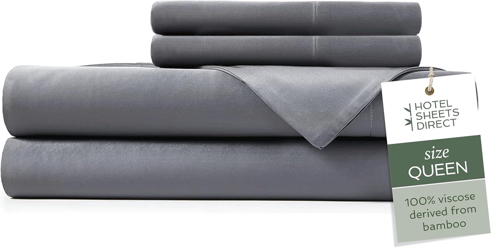 4 Piece Queen Size Bamboo Viscose Bed Sheet Set with Deep Pockets