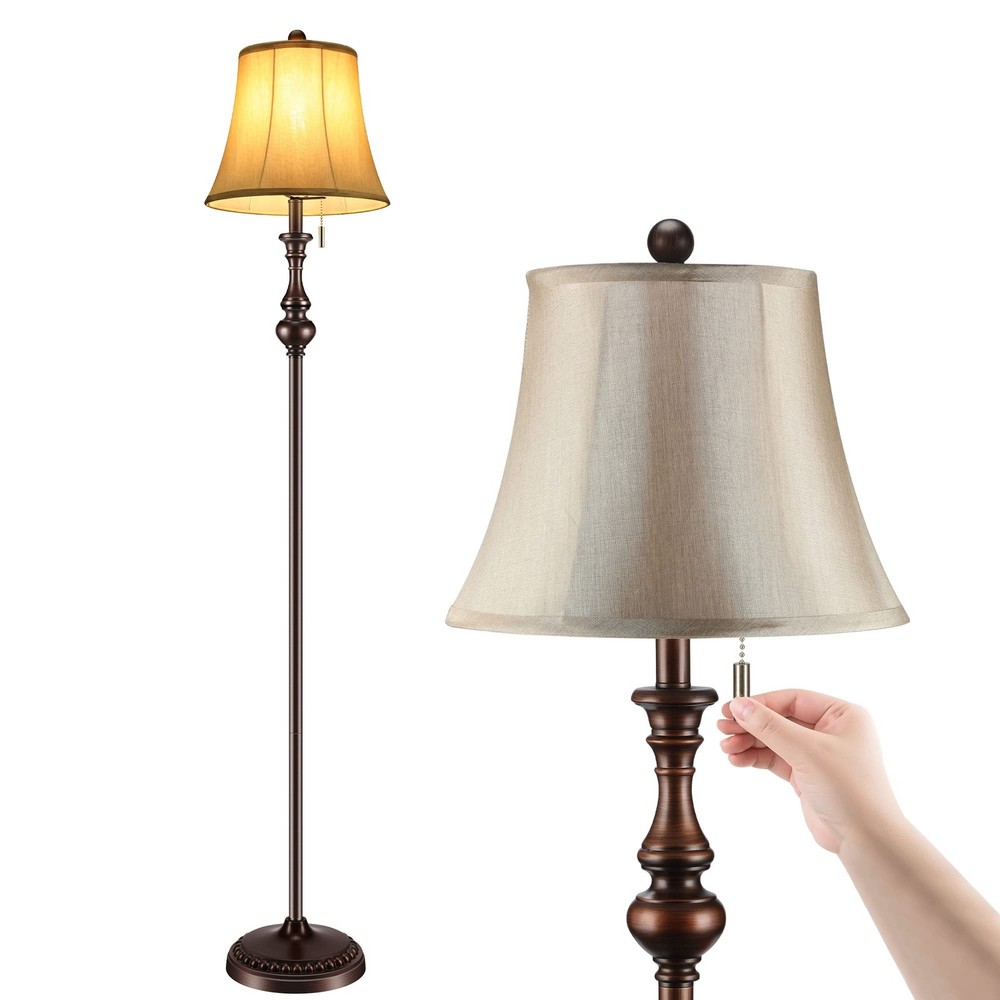 Vintage Golden Fabric Floor Lamp for Living Room Corner Standing Light
