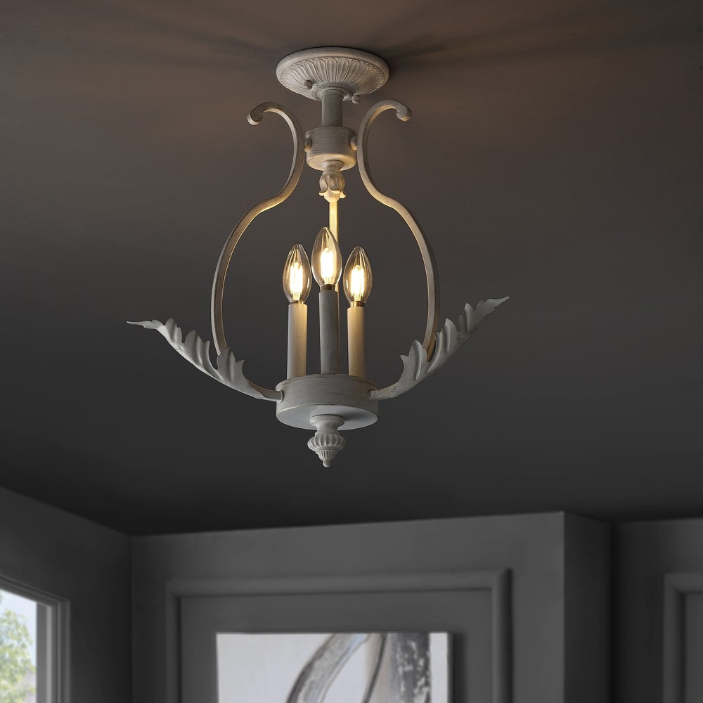 Austen 12.2 Inch Antique White Metal LED Semi-Flush Mount Light Fixture