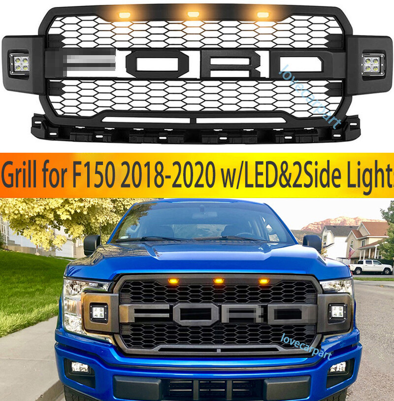 For For-d F150 Bumper Grill 2018 2019 2020 Raptor Style Front Hood Grille W/LED