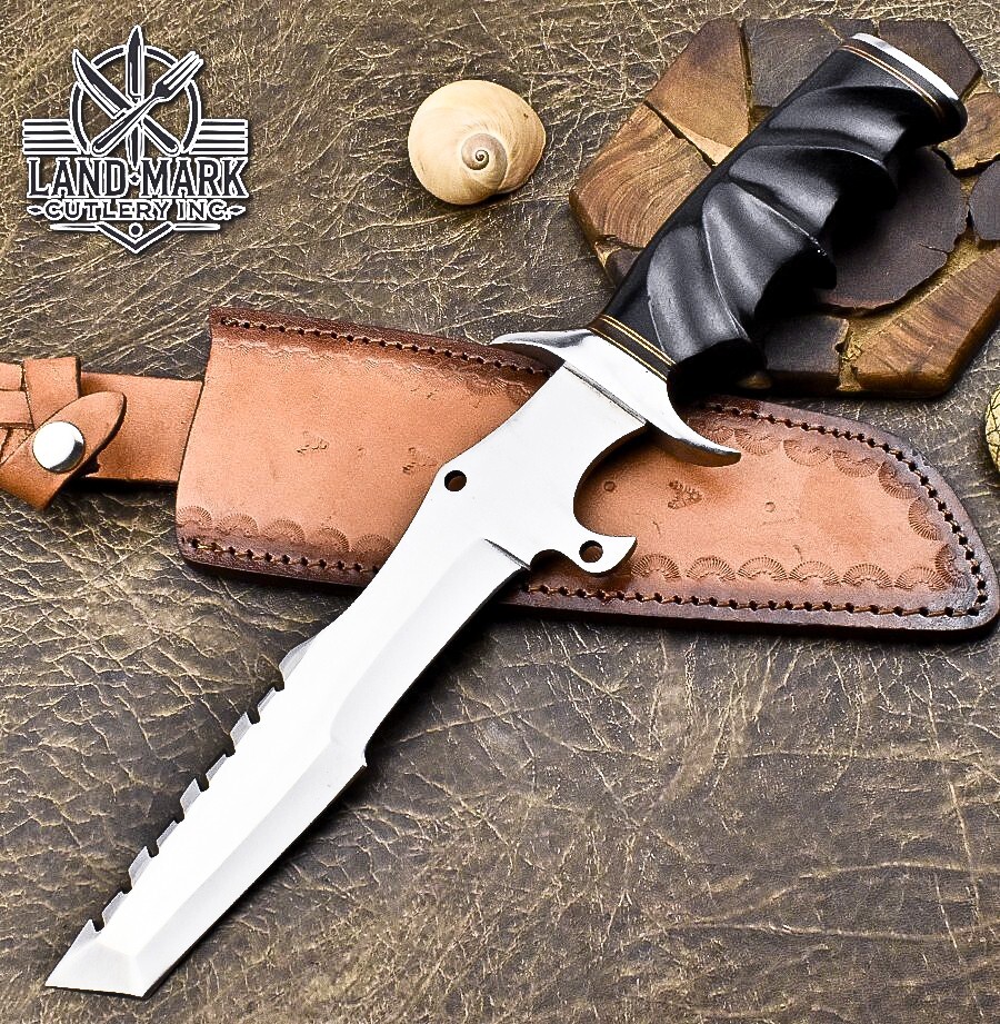CUSTOM HANDMADE D2 STEEL HUNTING TRACKER KNIFE WITH BEAUTIFUL BLACK HANDL HANDLE