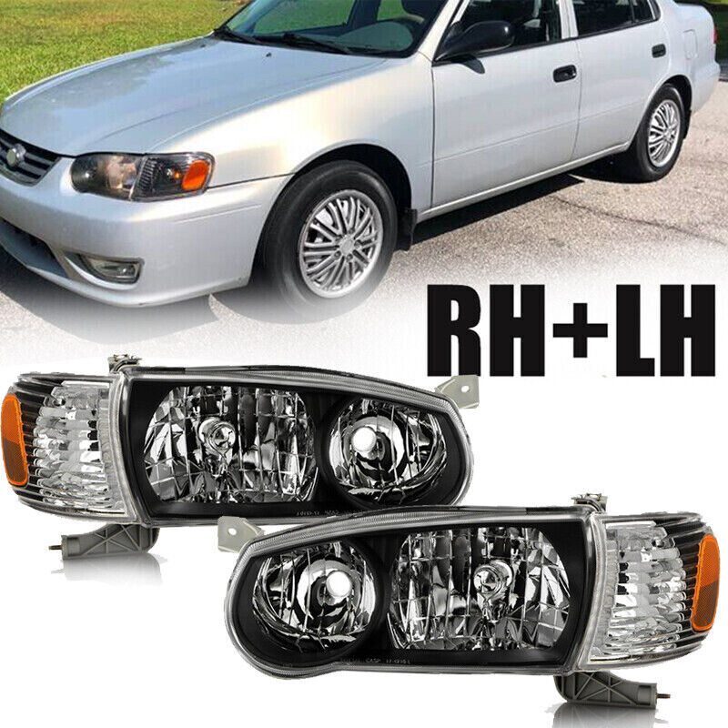 For 2001 2002 Toyota Corolla JDM Headlight Black Housing Corner Lamps Kits 4pcs