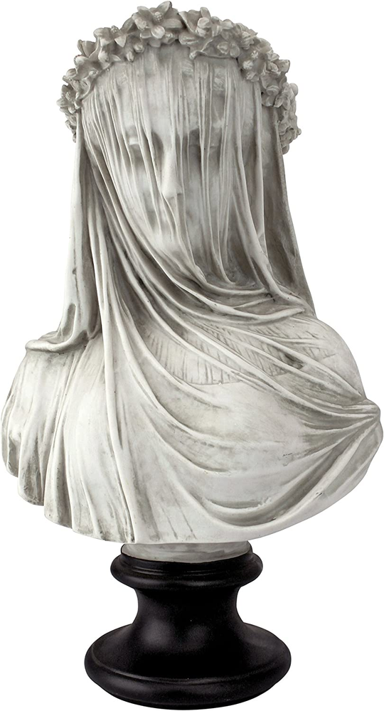 Veiled Maiden Indoor Bust Statue, 9 Inch Wide, 14 Inch Tall, Cast Stone Resin, A