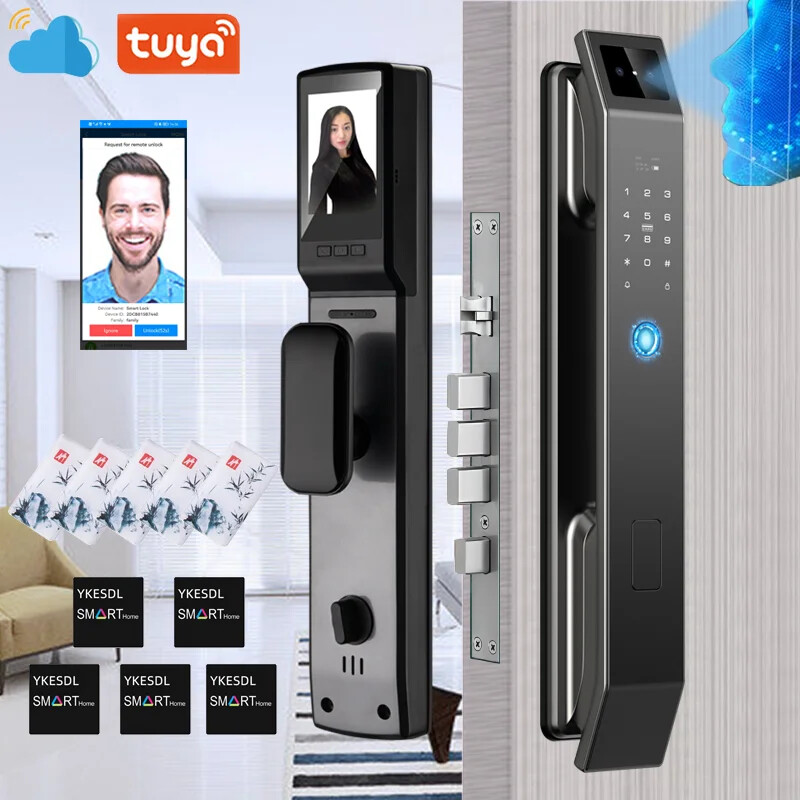 3D Face Recognition Digital Door Lock with Camera Fingerprint Password Keyless Entry  