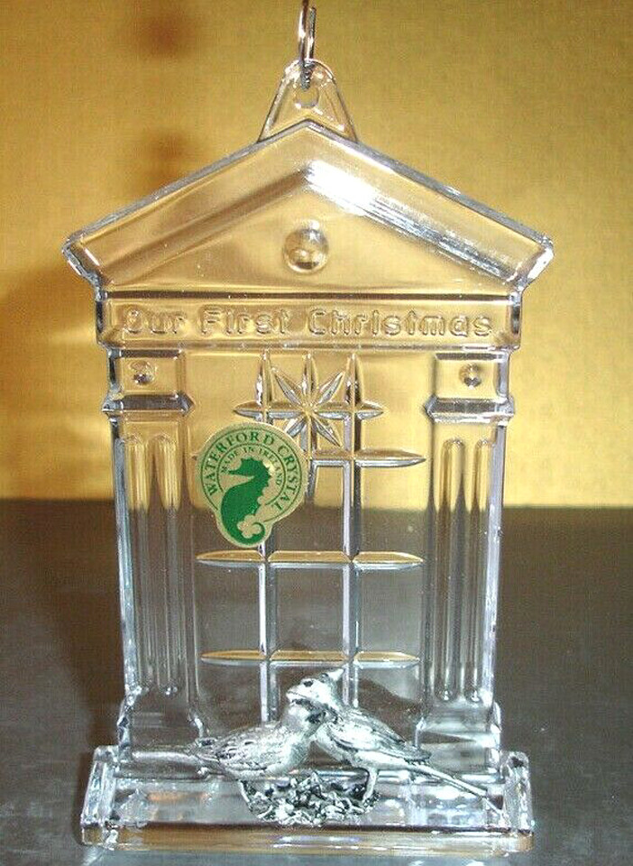 Waterford Our First Christmas Crystal Pewter Cardinals Ornament Ireland  