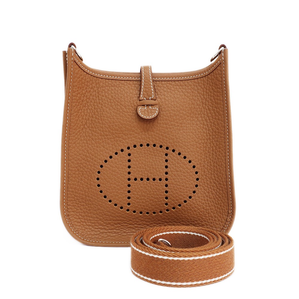 Hermes Evelyne TPM Shoulder Bag K Engraved Taurillon Clemence Gold Silver HD 835