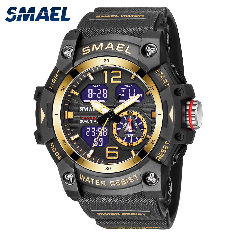 SMAEL Men's Digital LED Military Watch with Dual Quartz Movement
