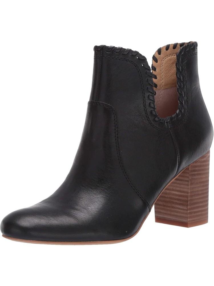 LUCKY BRAND Womens Black 3 Cut Outs Sivya Block Heel Slip On Leather Booties 8 M