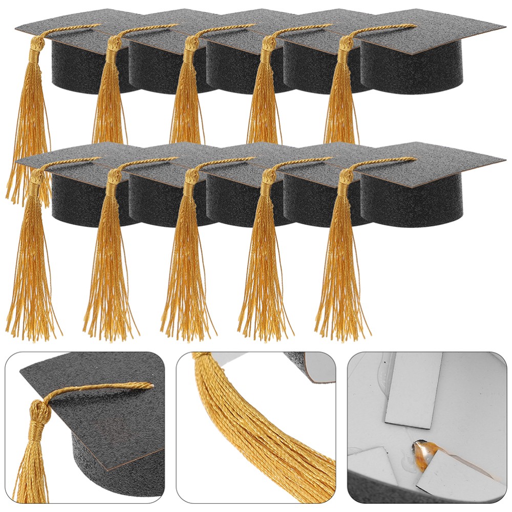12-Piece Tassel Doctor Hat Wine Toppers for Graduation Decor
