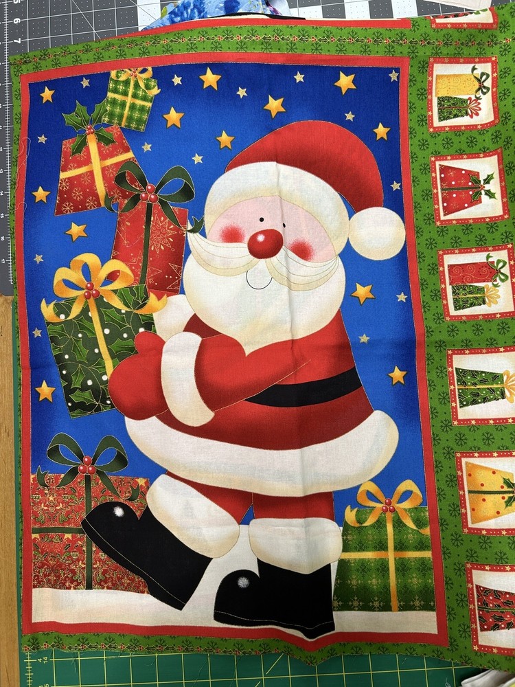 Christmas Fabric Santa Sleigh Rudolph Cotton Makower 23”X 42” Panel