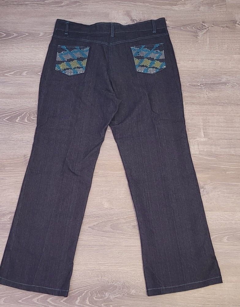 Gold Stretch Cotton Dark Wash Rhinestone Studded Plus Size Jeans Women 20