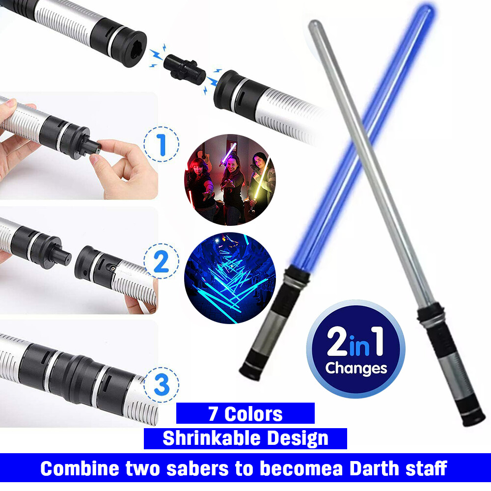 2Pcs Lightsaber Laser Sword Toy Light 7 Color Change Kids Blaster Toy Jedi Laser