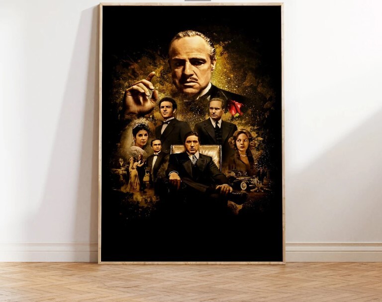 Vintage The Godfather Movie Poster - Marlon Brando & Al Pacino Classic Film Print