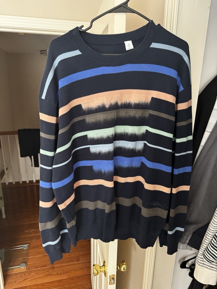 Paul Smith Men's Stripe Cotton Crewneck and Wool Sweater Size XL