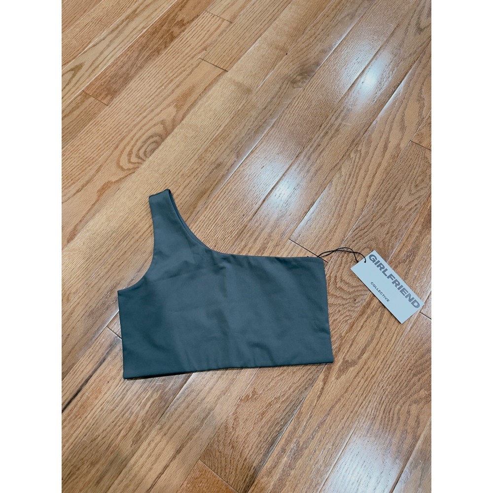 Girlfriend Collective One Shoulder Sports Bra Athletic Athleisure Gray Medium