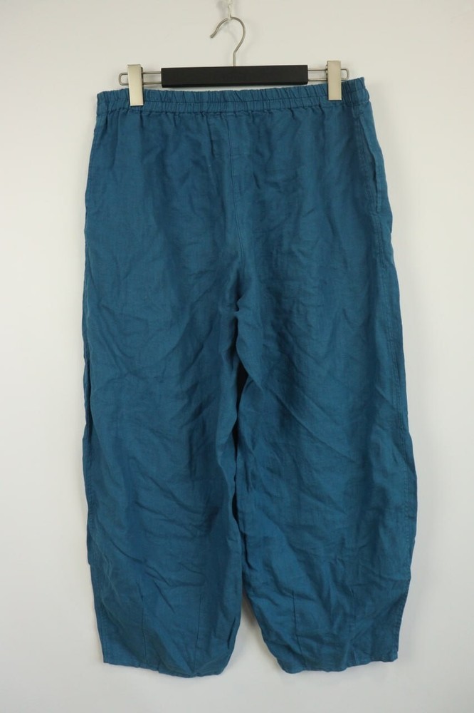 GRIZAS Blue Washed 100% Linen Wide-Leg Relaxed Trousers Pants Size L / W30