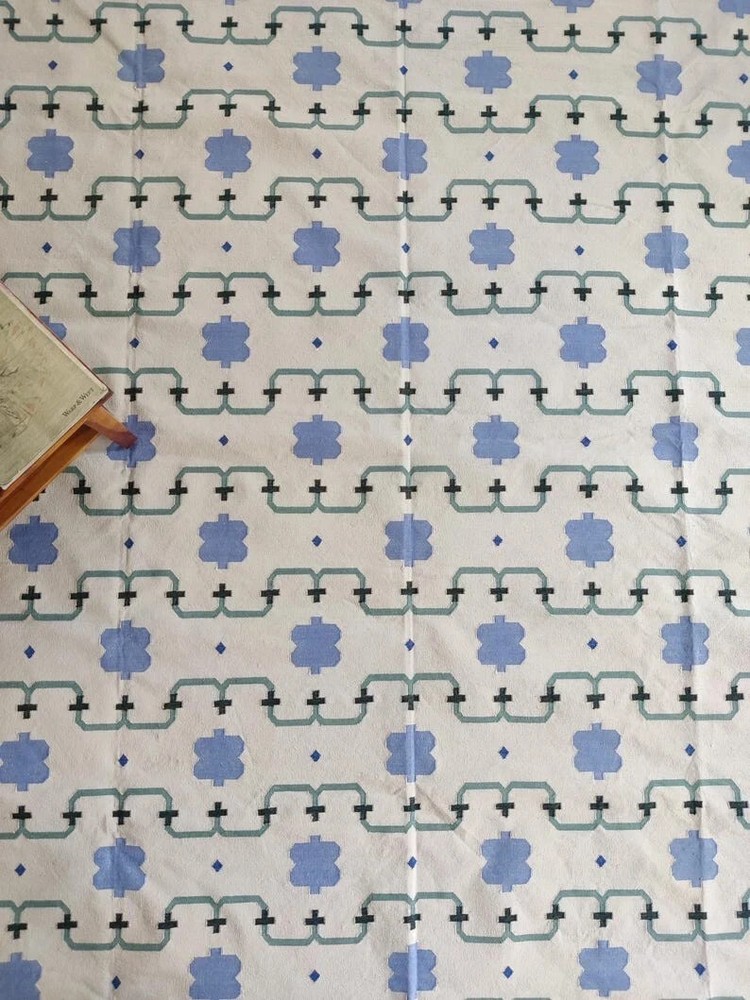 White & Blue Handmade 100% wool Area Boho Floral Rug Vintage Kilim Modern rug