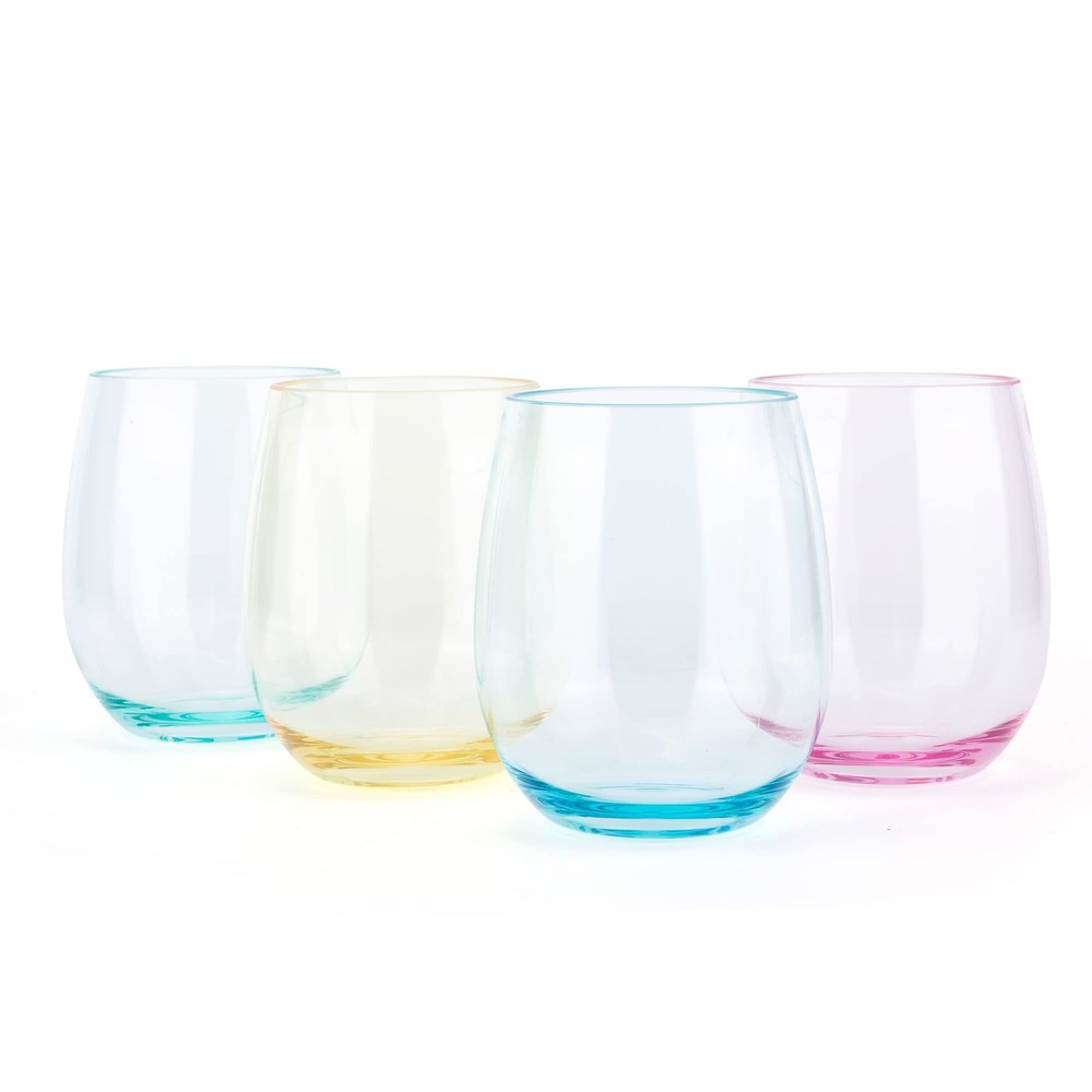 KX-WARE Unbreakable 18oz Acrylic Stemless Wine Glasses Set of 4 Multicolor