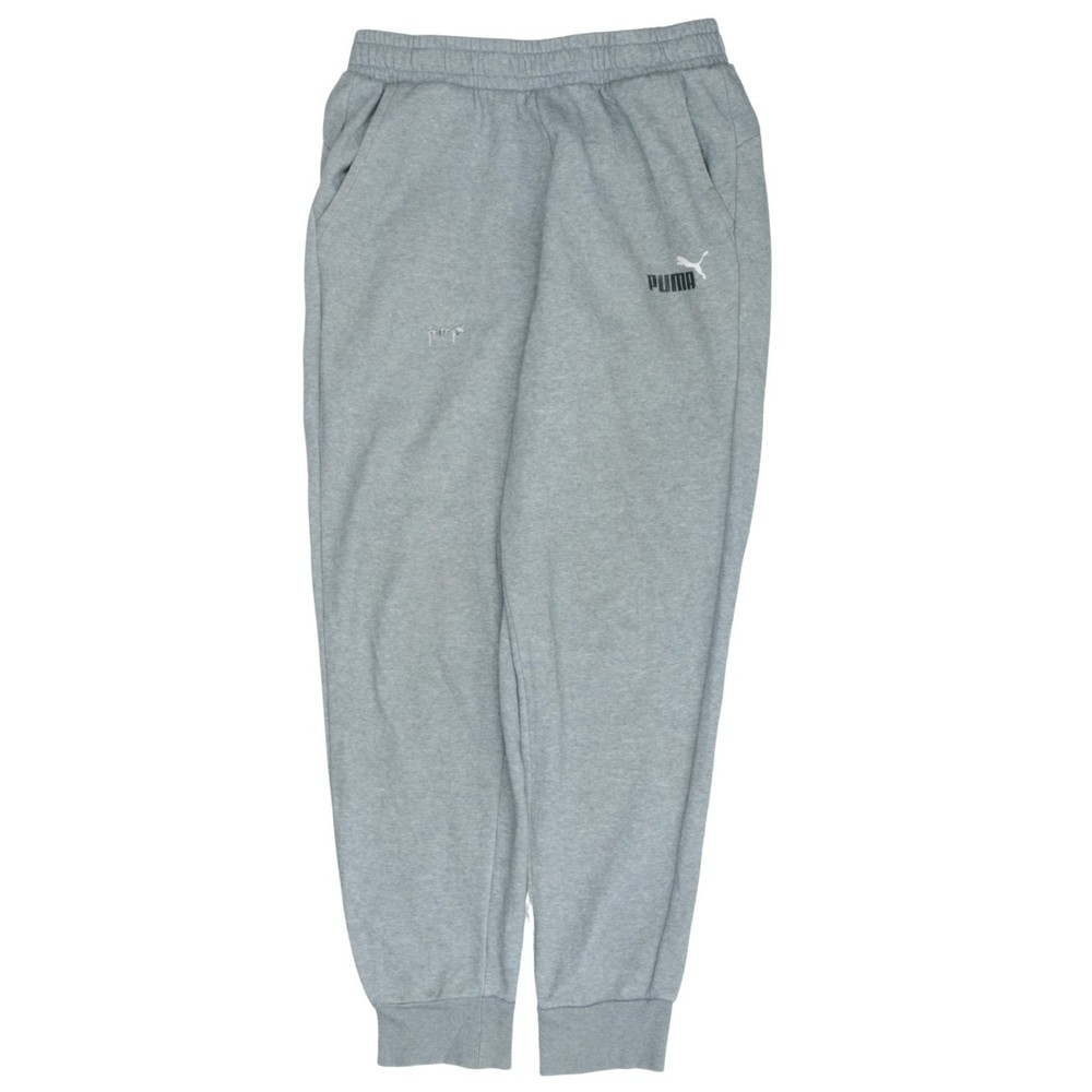 Puma Mens Joggers Grey Fleece Elastic Waist Cuffed Sweatpants Logo Tapered M