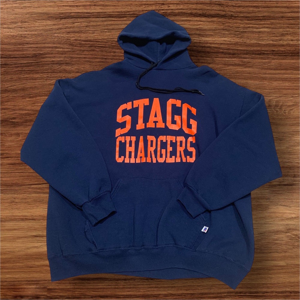 Vintage 90s Russell Athletic Stagg Chargers Hoodie USA Navy Men’s Size 2XL
