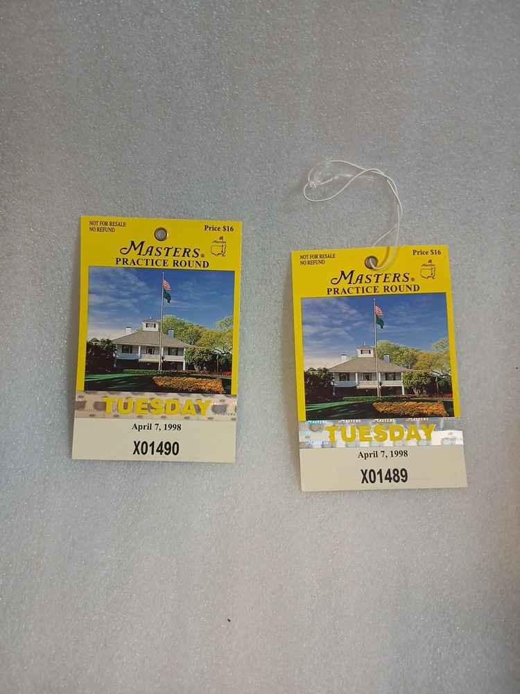 1998 Masters Tuesday Practice Round Tickets Mark O Meara Winner Pair