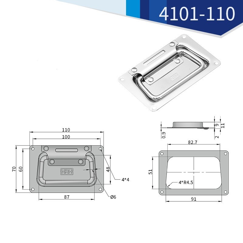 110mm Toolbox Suitcase Metal Spring Loaded Rectangular Recessed Pull Handle