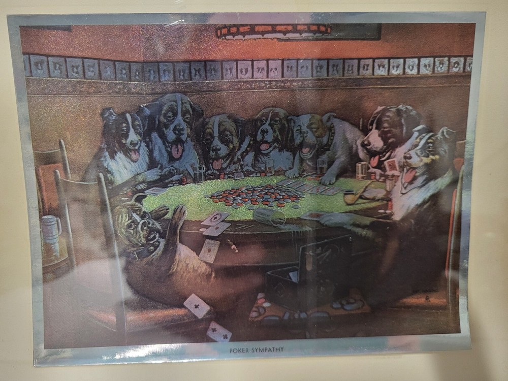 Vintage Framed Print Poker Sympathy By C M Coolidge Dogs Playing Cards Foilcraft