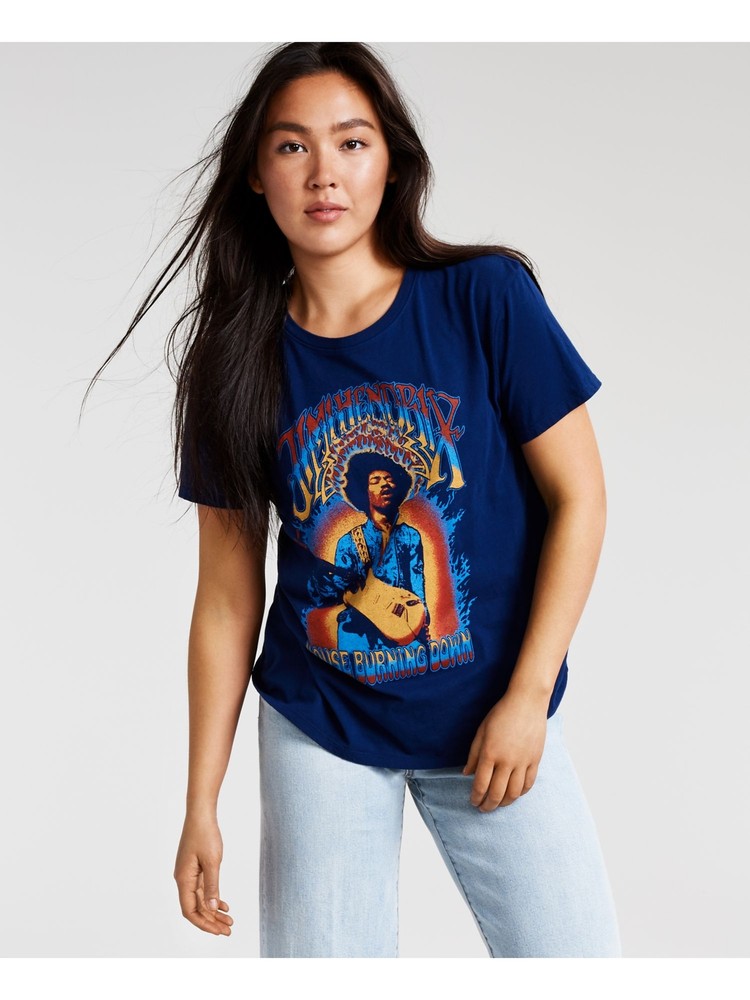 HYBRID APPAREL Women's Blue Stretch Short Sleeve Crew Neck Tee Size S