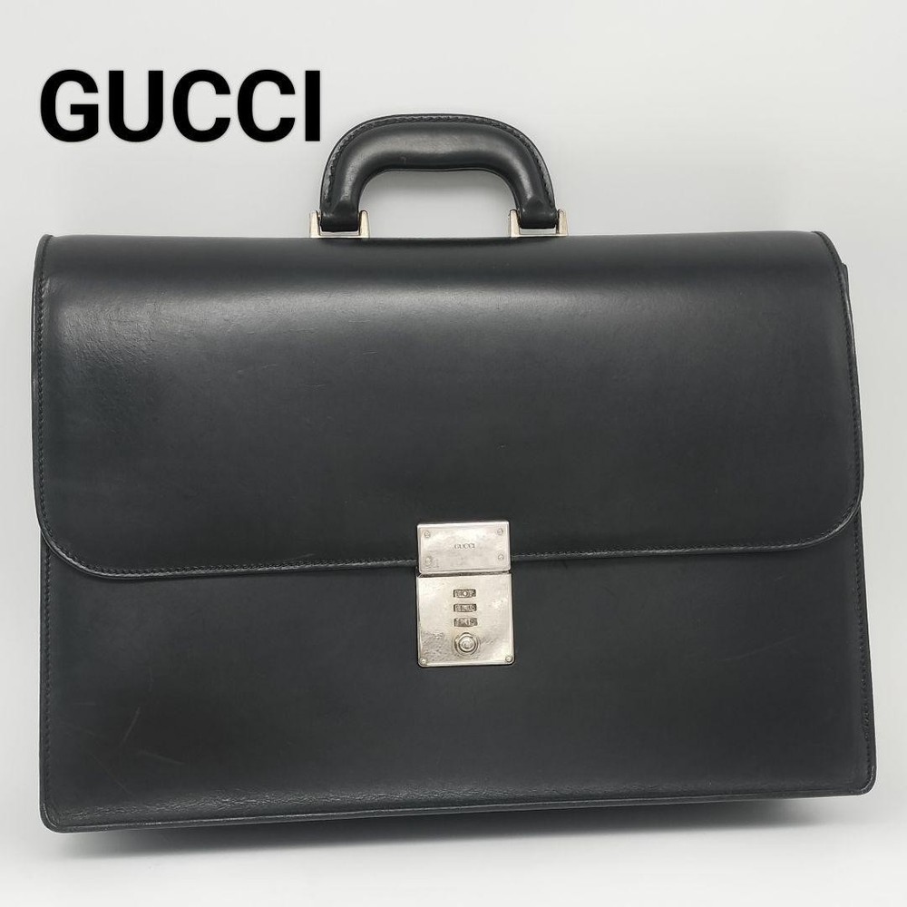 Gucci Black Leather Tote Bag Business Handbag Used Authentic