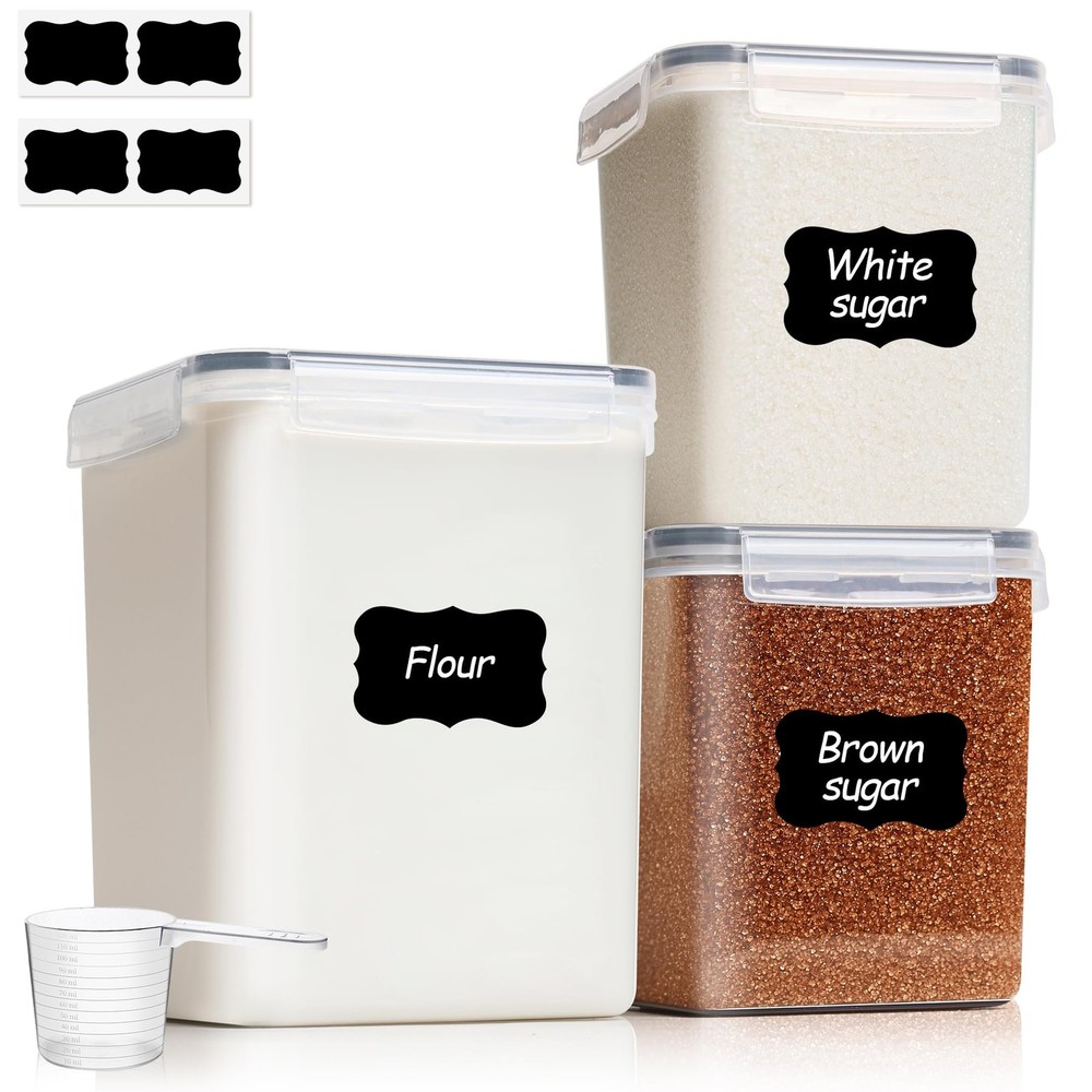 ComSaf Flour Sugar Storage Containers Set of 5.5Qt/2.6Qt-Square, transparent