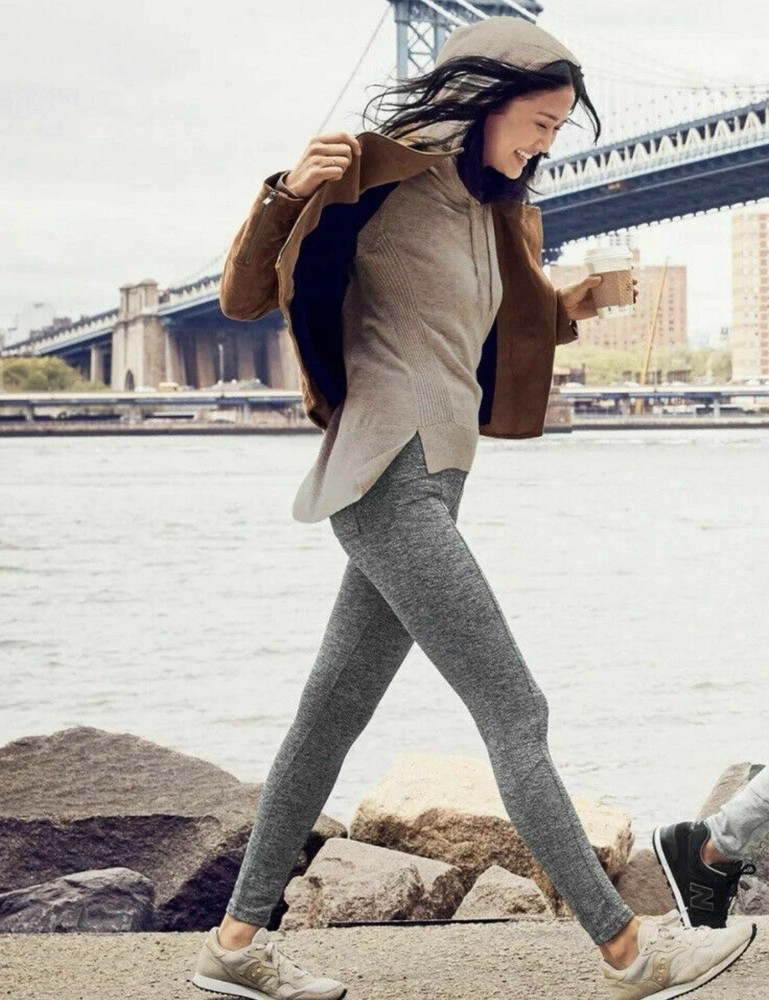 ATHLETA Metro heather gray herringbone stretchy high rise pull on leggings L