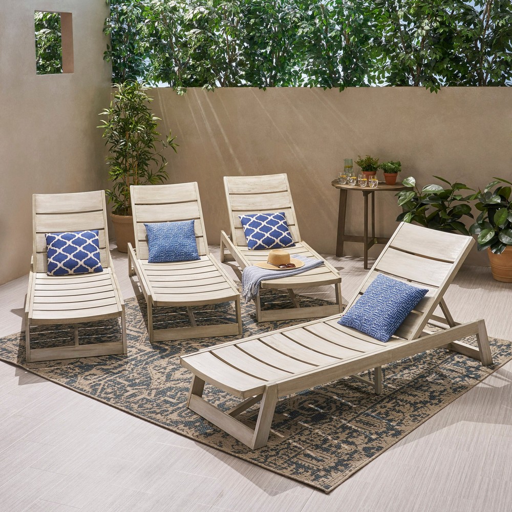 Acacia Wood Maki Outdoor Chaise Lounge Set of 4