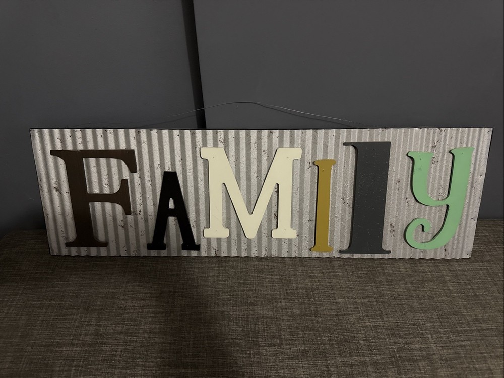 32” X 10” Family Sign On Tin. County/Farmhouse Multi Letter Decor. Hobby Lobby