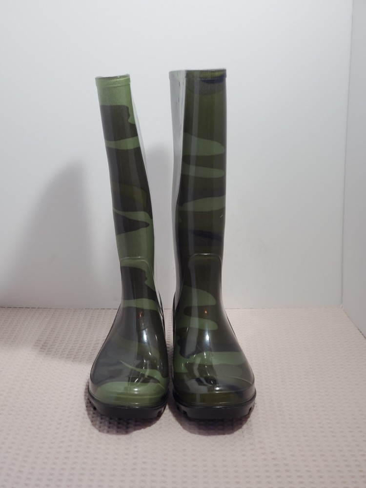 Nicole Miller New York Rainy Day Shiny Camouflage Pull On Rain Boots Size 6M