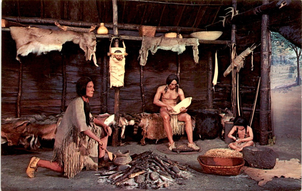 IROQUOIS INDIAN LONGHOUSE, Seneca home, Long House, 1600 Postcard