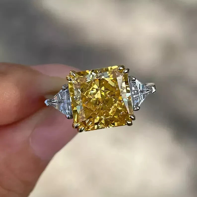 5Ct Oval Yellow Sapphire & Diamond Wedding Ring in 14K White Gold Sizes 5-6