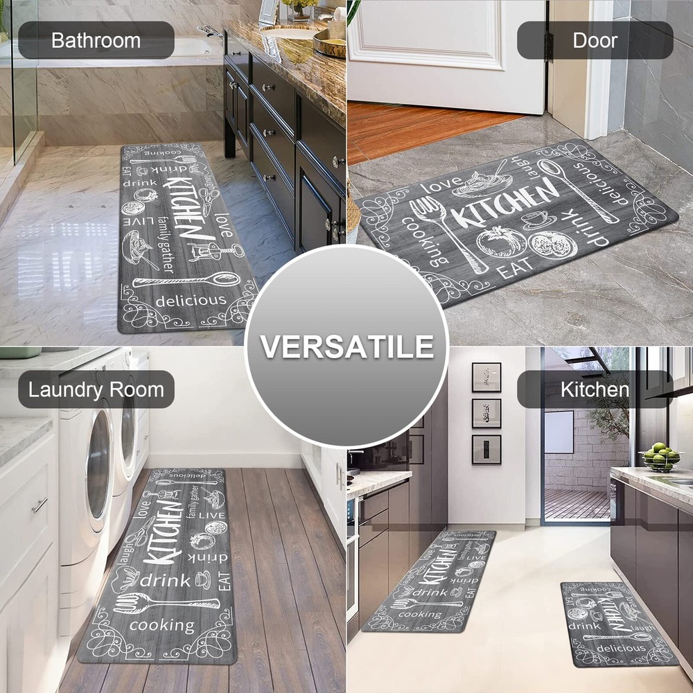 HEBE Anti Fatigue Kitchen Rug Set of 2 Non Slip Cushioned Kitchen Mats for Fl...