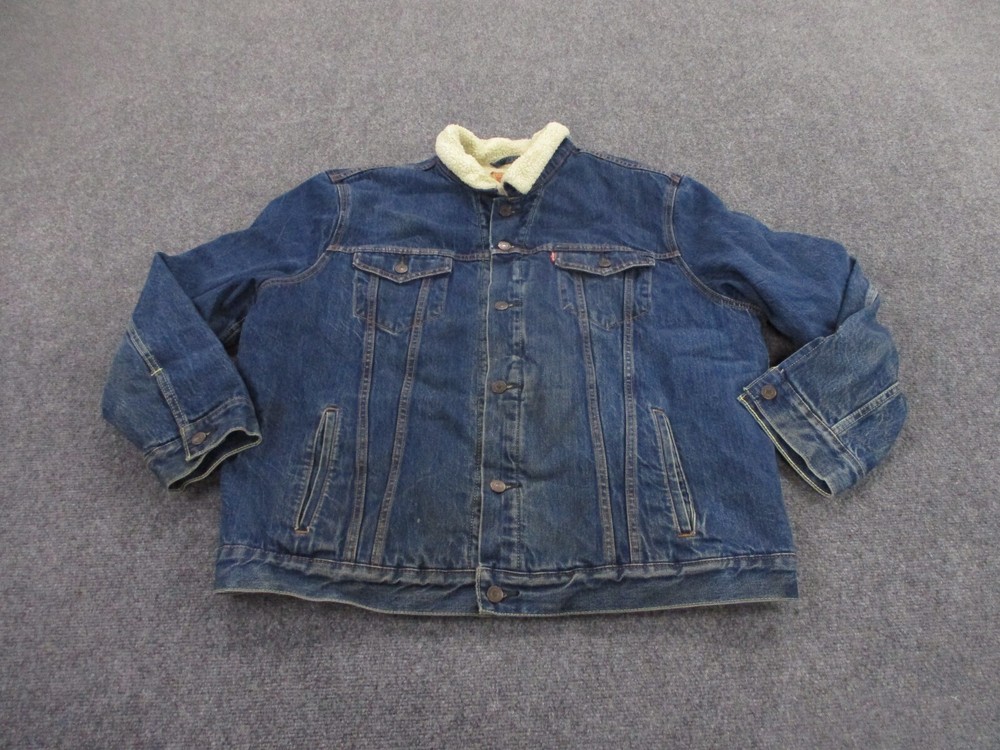 Levis Jacket Men 2XL Blue Sherpa Lined Trucker Work Heavy Hiking Outdoors Adult