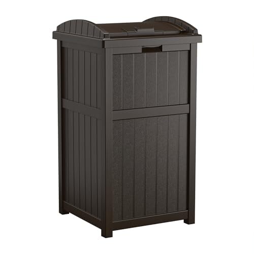 33 Gallon Durable Plastic Hideaway Outdoor Garbage Can with Secure Lid and Wi...