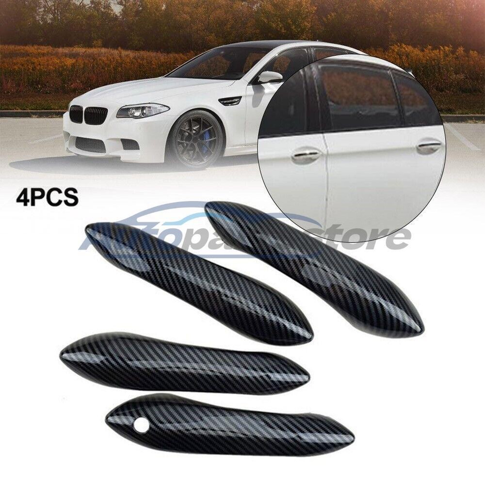 4x/set Carbon Fiber ABS Exterior Door Handle Cover Trim Fit For 5 Series