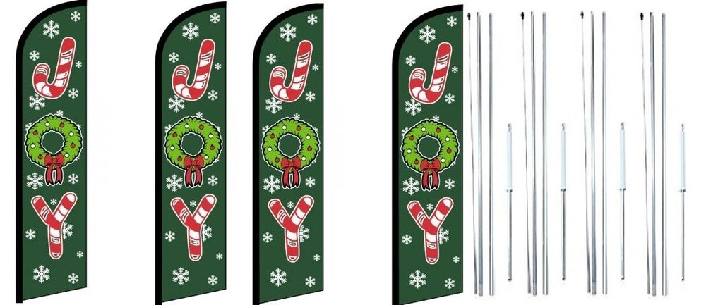 Joy (Candy Cane) Windless Flag With Complete Hybrid Pole set- 4 pack