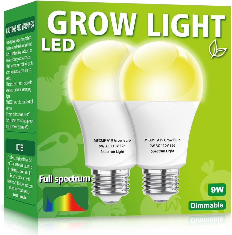LED Grow Light Bulbs A19 Bulb, Full Spectrum Plant Light Bulb, 9W E26