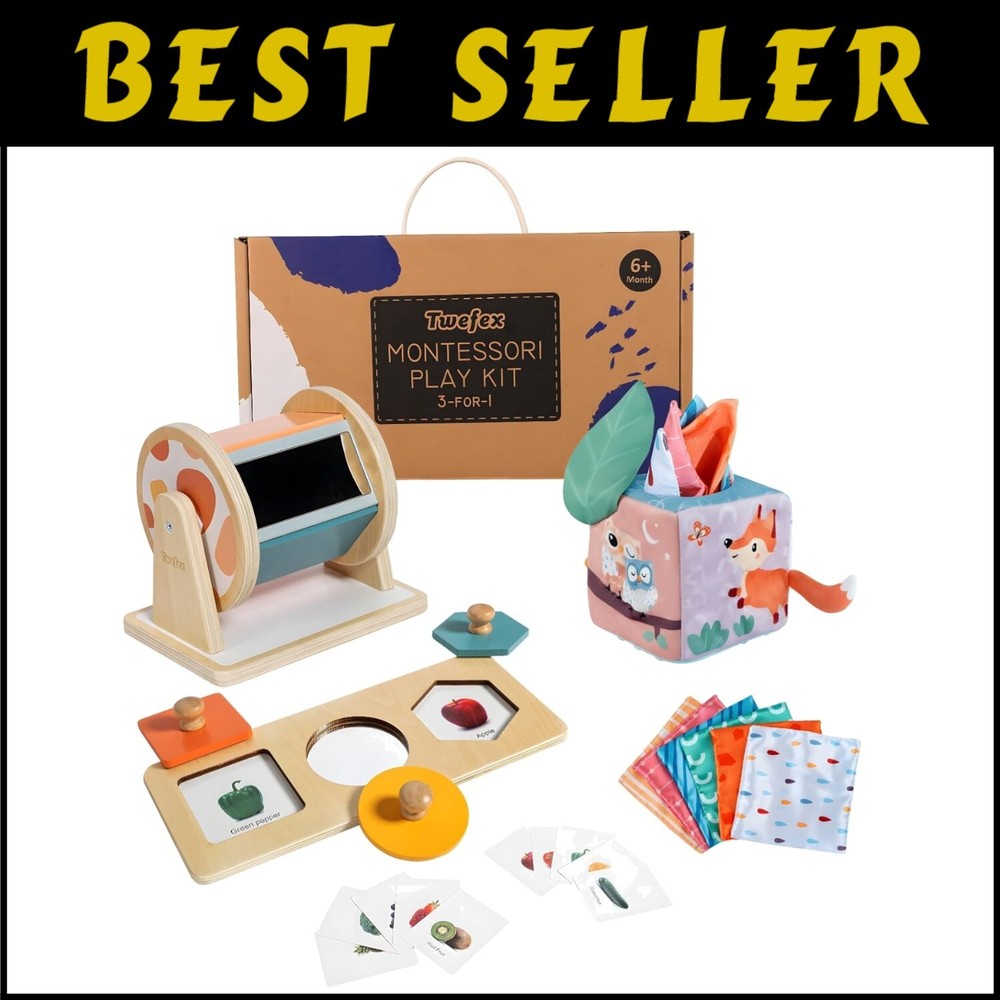 Baby Sensory Play Kit with Spinning Drum Tissue Box Peekaboo Puzzle  