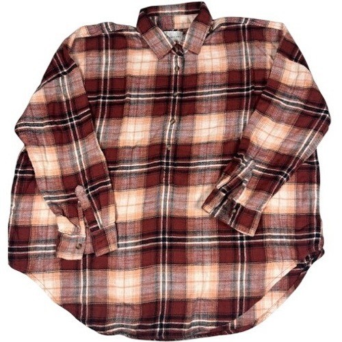 American Eagle Womens Medium Oversized Flannel Shirt  Burgundy Plaid Button Up