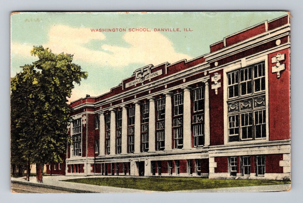 Vintage Danville Washington School IL Illinois Souvenir Postcard PC Postal