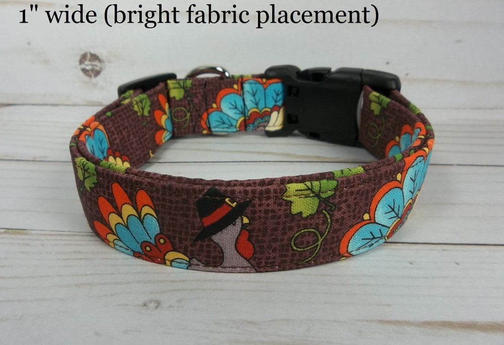 Brown Teal Thanksgiving Turkey Terri's Dog Collar handmade adjustable boy girl