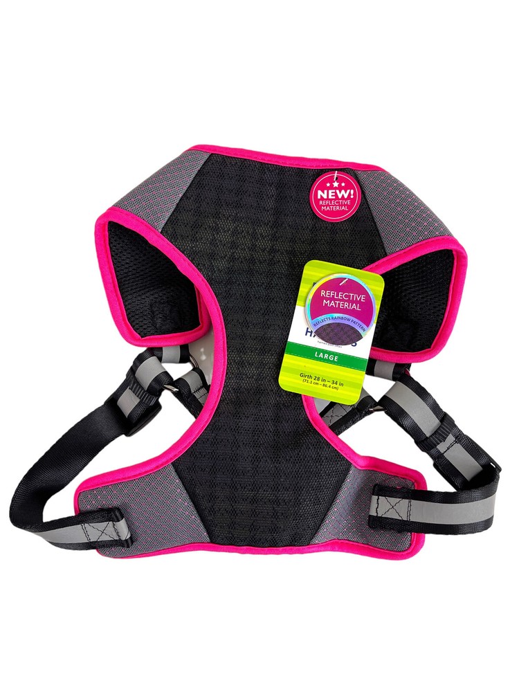 New Top Paw Adjustable Pet Harness Dog Neon Pink Black Reflective Size Large